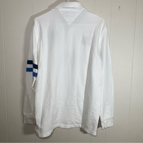 Tommy hilfigure White Polo rugby Shirt with Blue Accents size large long sleeve - Picture 2 of 9